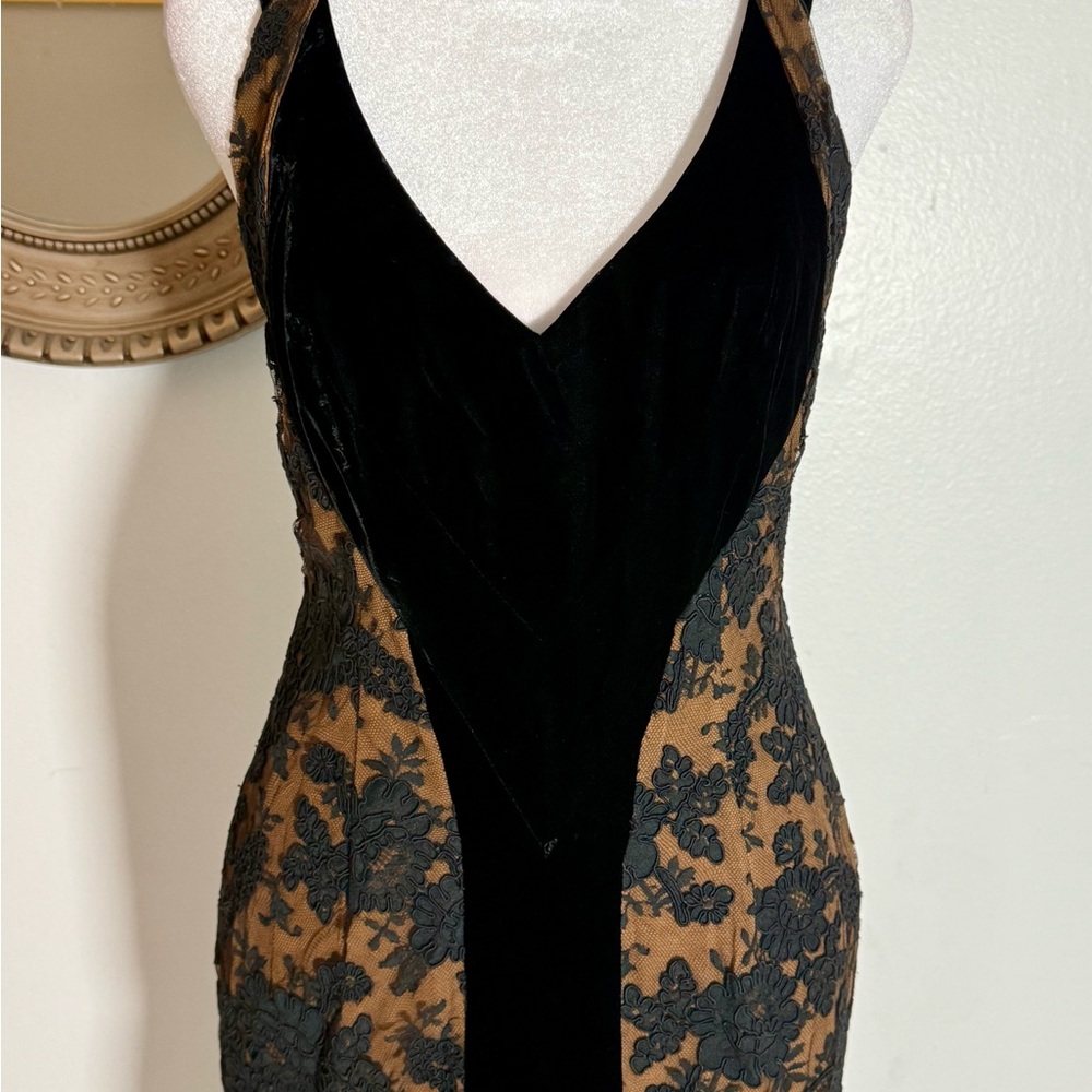 VTG ~ Peggy Jennings Couture Black and Tan Gown Lace ~ Velvet ~ Silk - Picture 6 of 15